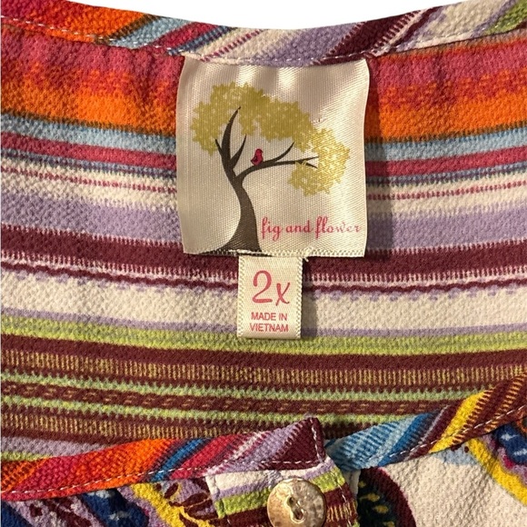 Fig and Flower Boho Flowy 3/4 Sleeve Tunic Top Paisley/Stripe Pattern size 2x - Picture 4 of 7